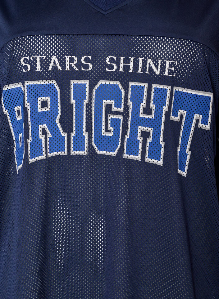 Workout t-shirt with a V-neck and front print, Blue, Packshot