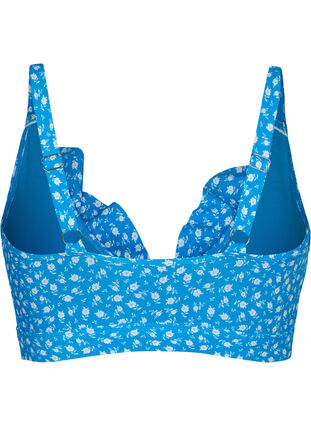 Floral bikini bra with frill details - Blue - Sz. 42-60 - Zizzifashion