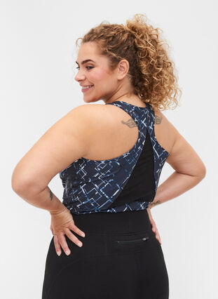 Printed sports bra with mesh, Sqaure Print, Model image number 1