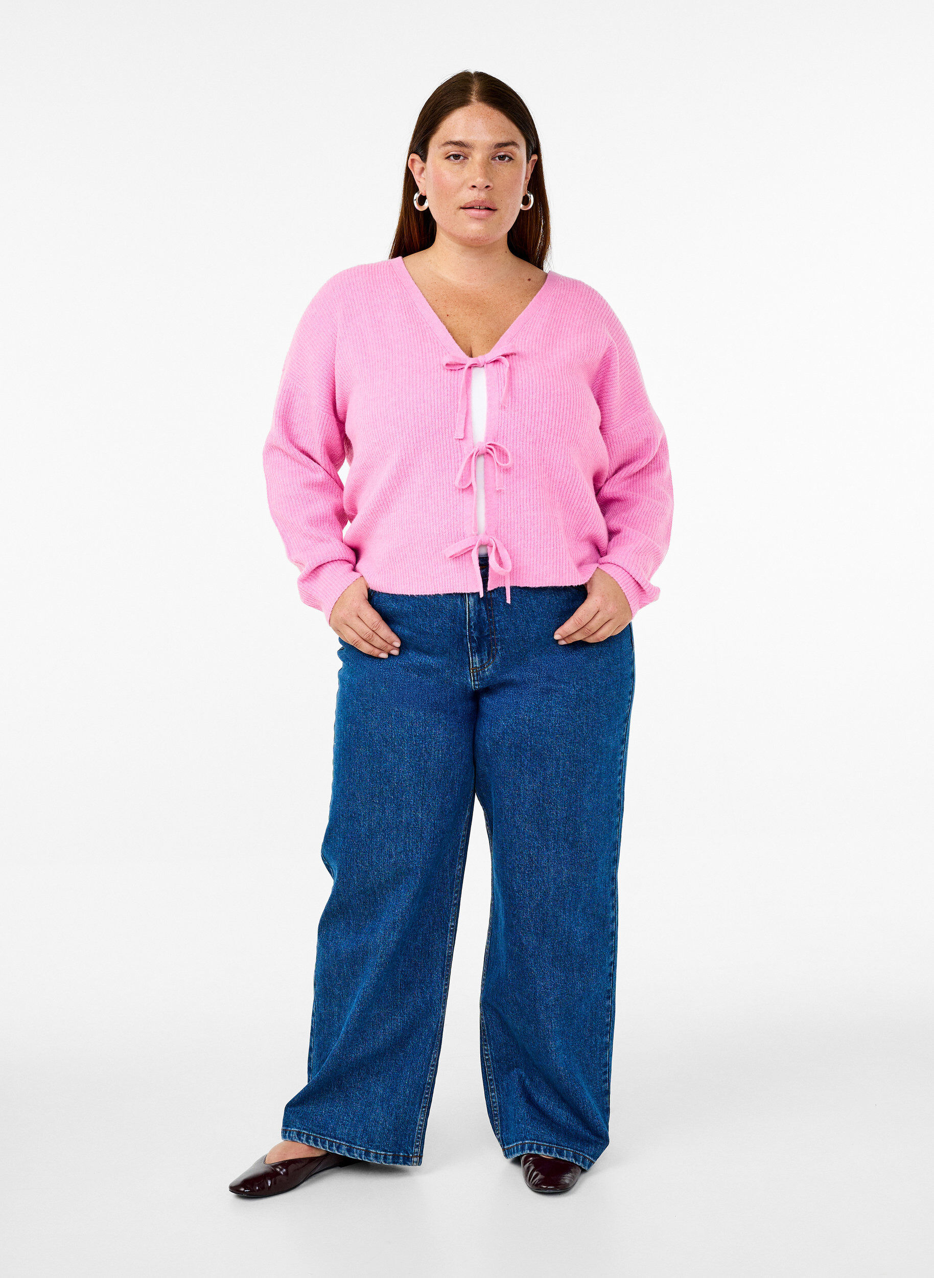 Zizzifashion Knitted cardigan with tie belt, Begonia Pink Mel., Model image number 2