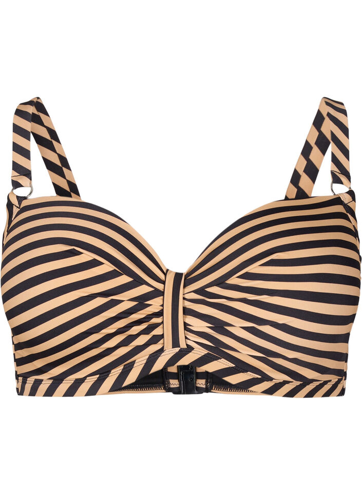 Bikini top with underwire and pattern, Brown, Packshot image number 0