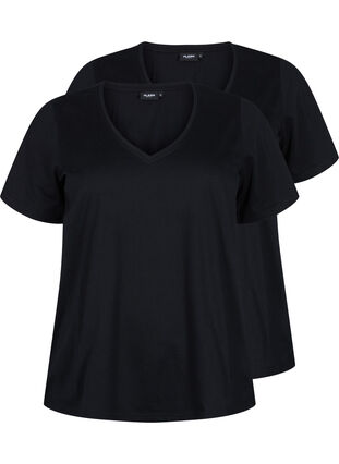 FLASH - 2-pack v-neck t-shirts, Black/Black, Packshot image number 0