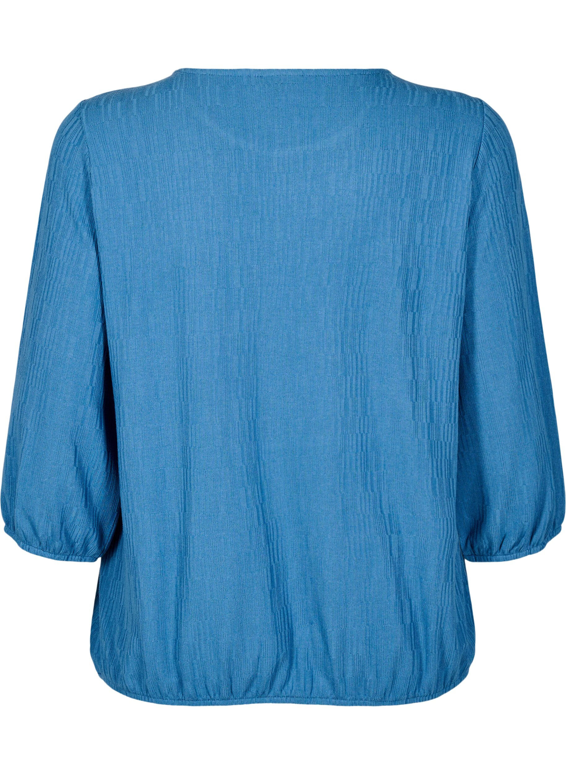 ZizzifashionBlouse with texture and 3/4 sleeves, Blue, Packshot image number 1
