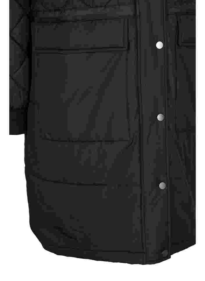 Quilted jacket with hood and adjustable waist, Black, Packshot image number 3