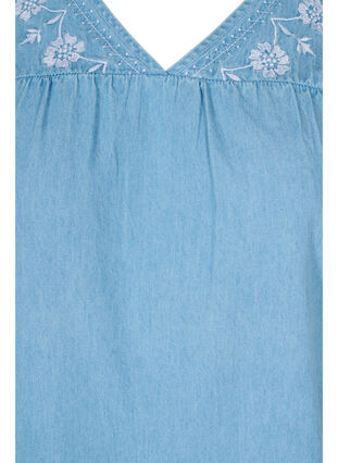 Short-sleeved blouse with embroidery, Light blue denim, Packshot image number 2