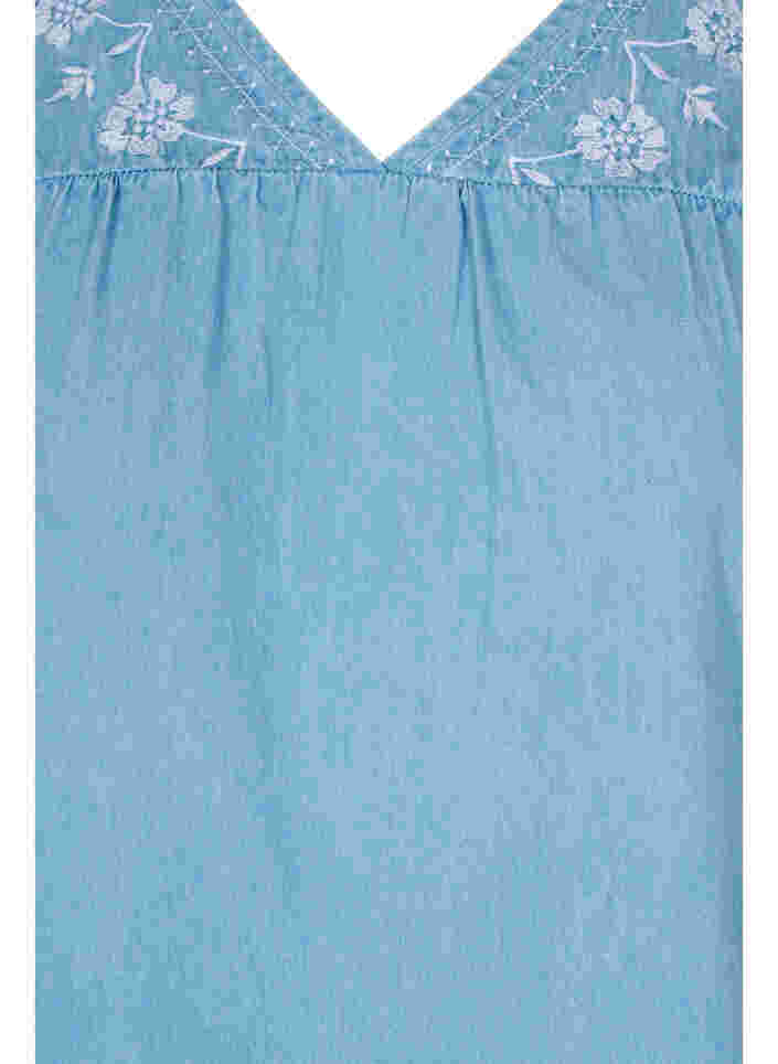 Short-sleeved blouse with embroidery, Light blue denim, Packshot image number 2
