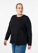 Jersey blouse with round neck, Black, Model image number 0