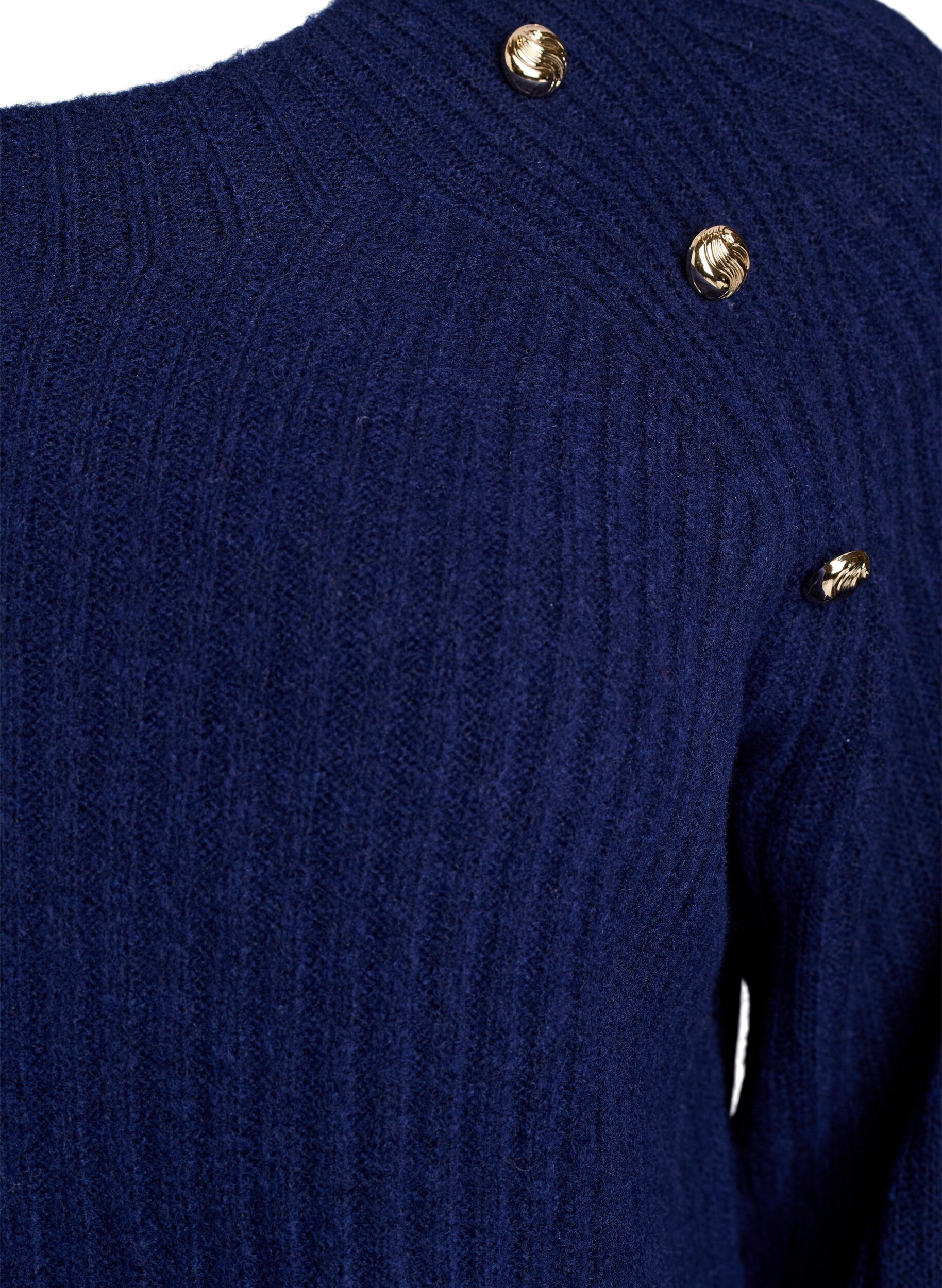 Zizzifashion Ribbed jumper with decorative buttons, Blue, Packshot image number 2
