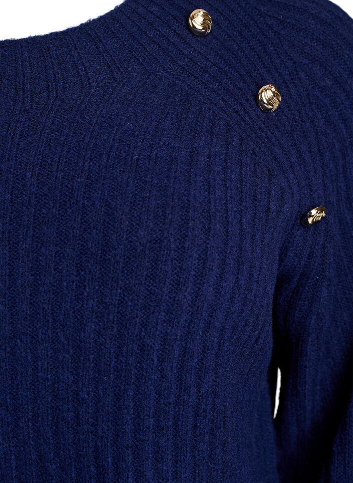 Ribbed jumper with decorative buttons, Blue, Packshot image number 2
