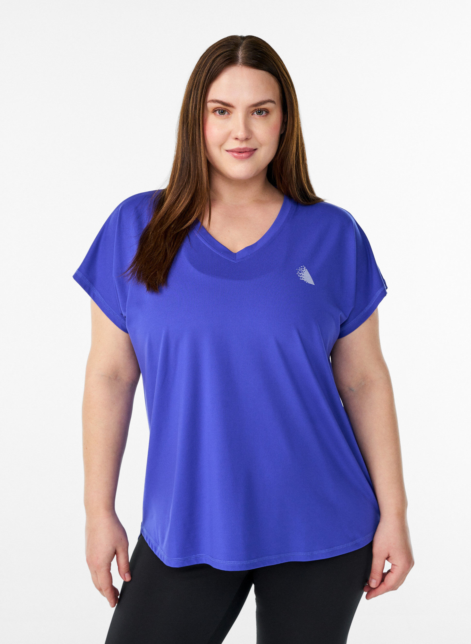 Short sleeve sport t-shirt with v-neck, Purple, Model