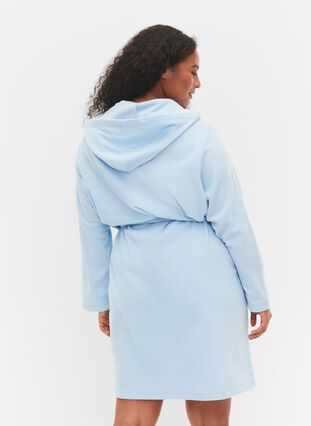 Bathrobe with zipper and hood, Cashmere Blue, Model image number 1