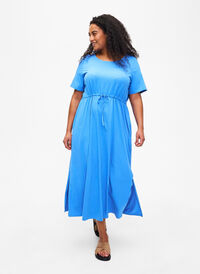 Midi dress in cotton with short sleeves, Marina SOLID, Model