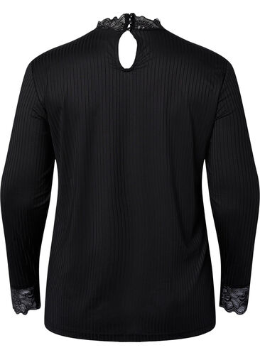 Blouse with lace and long sleeves, Black, Packshot image number 1