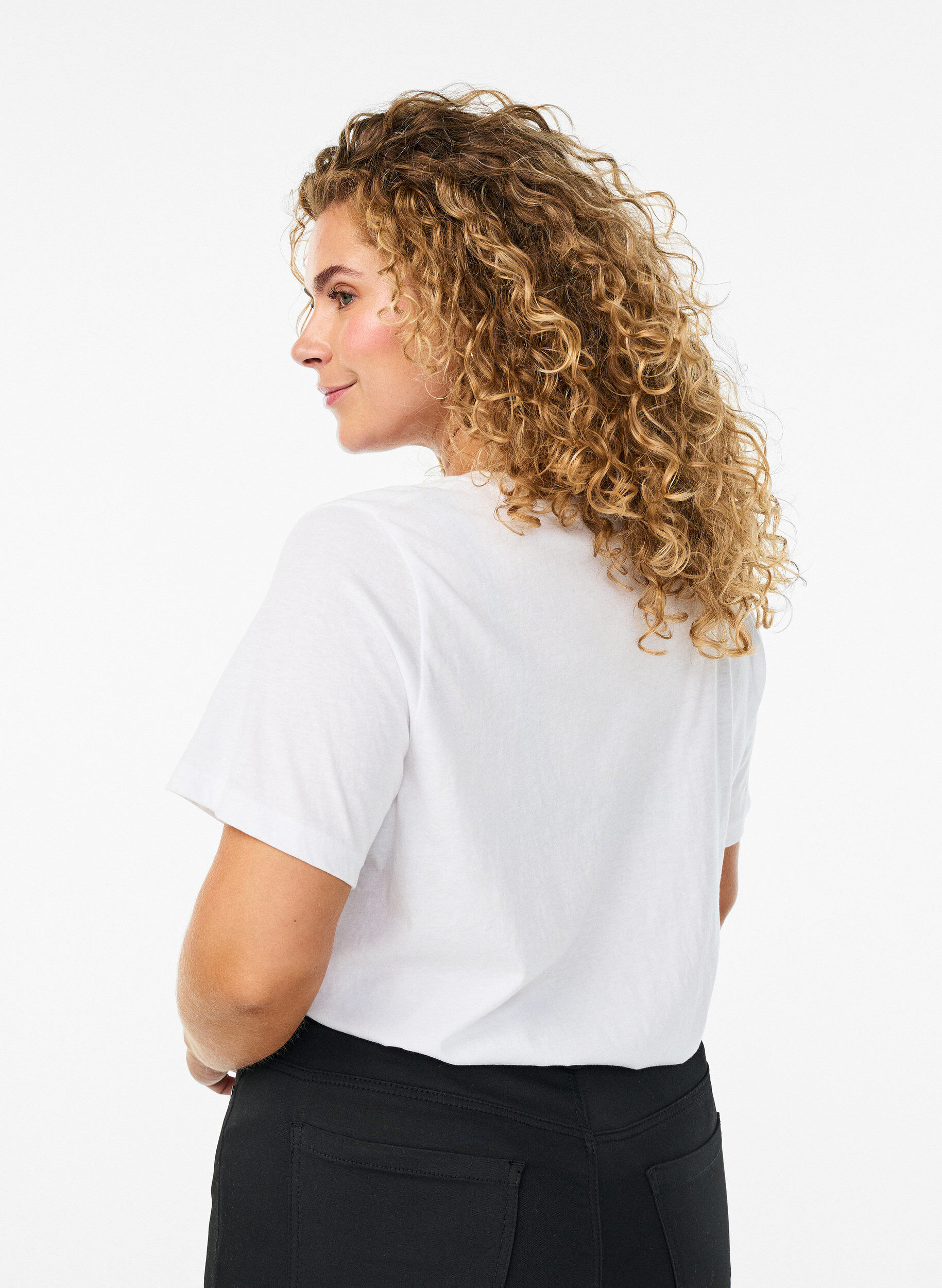 Zizzifashion Short-sleeved t-shirt with v-neck, White, Model image number 2