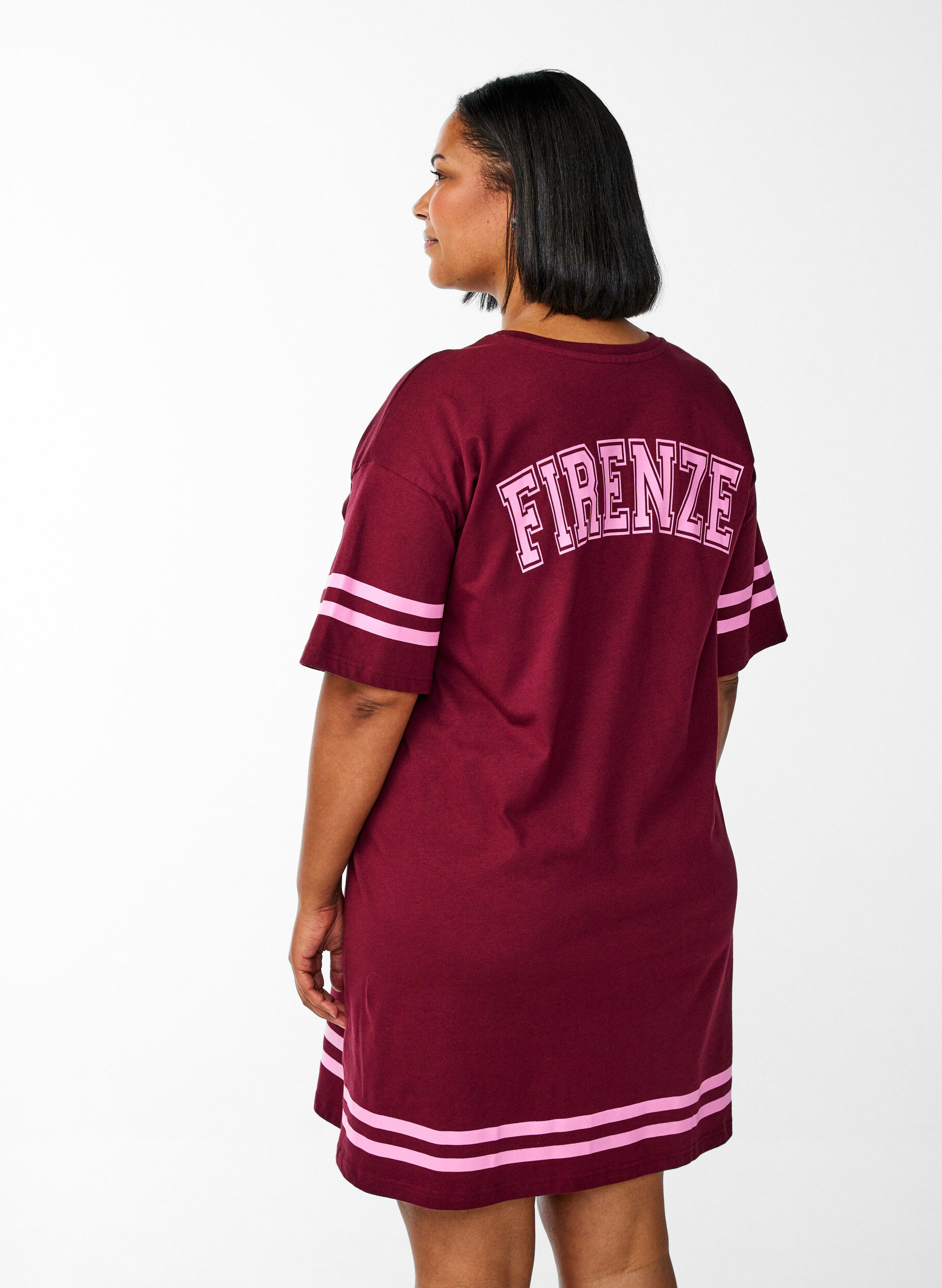 Zizzifashion Short T-shirt dress with sporty details, Dark Bordeaux, Model image number 2