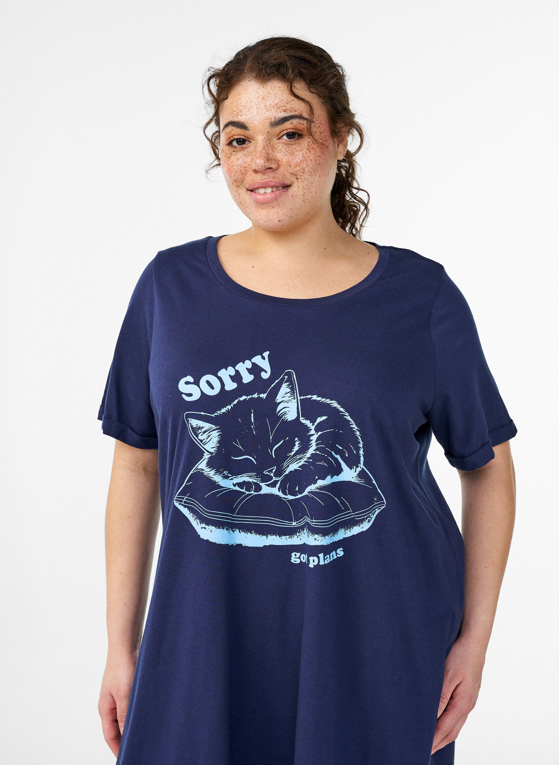 ZizzifashionShort-sleeved nightgown in organic cotton, Blue, Model image number 2