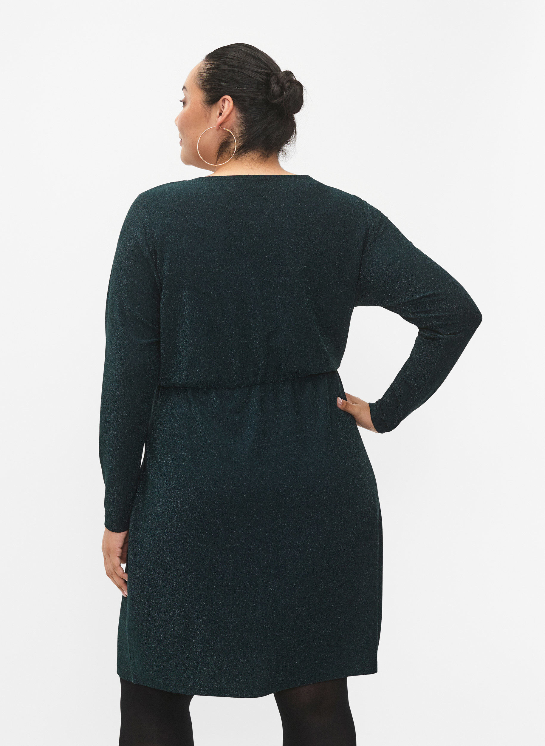 Zizzifashion Glitter dress with wrap look and long sleeves, Black Scarab, Model image number 1