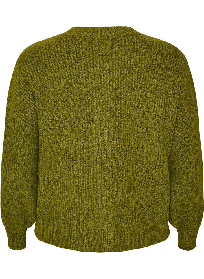 Rib knit cardigan with buttons, Green, Packshot image number 1