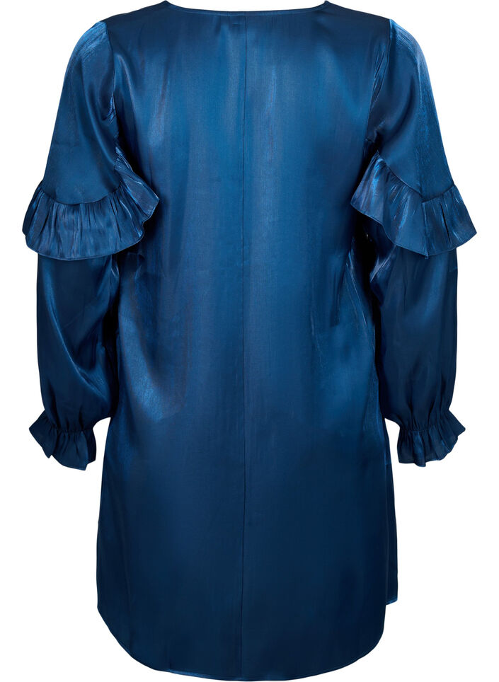 Viscose dress with v-neck and frills, Titan, Packshot image number 1