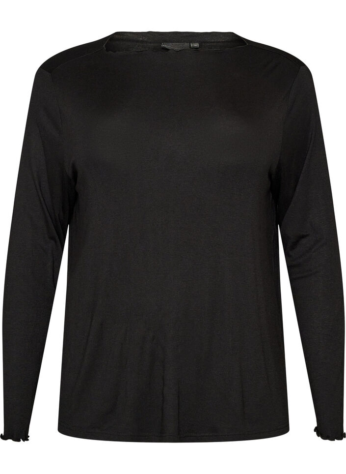 Viscose night top with long sleeves, Black, Packshot image number 0