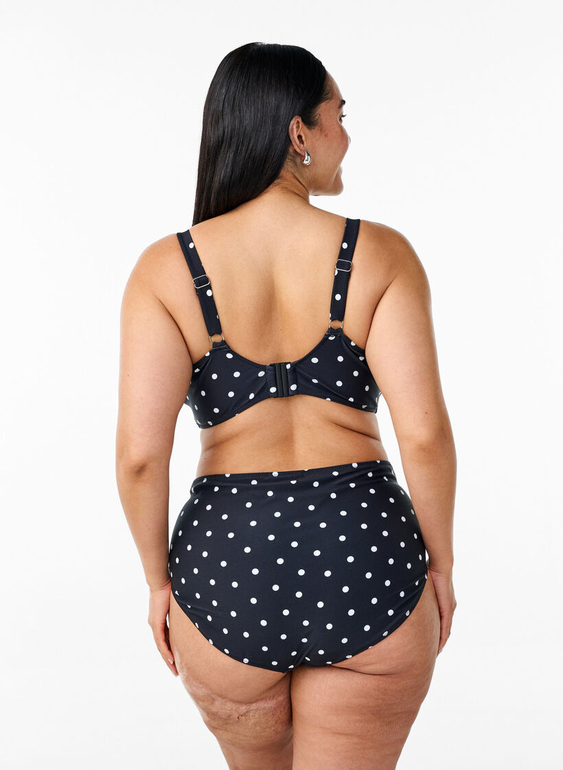 High-waisted bikini bottoms with polka dots, Black, Model image number 1