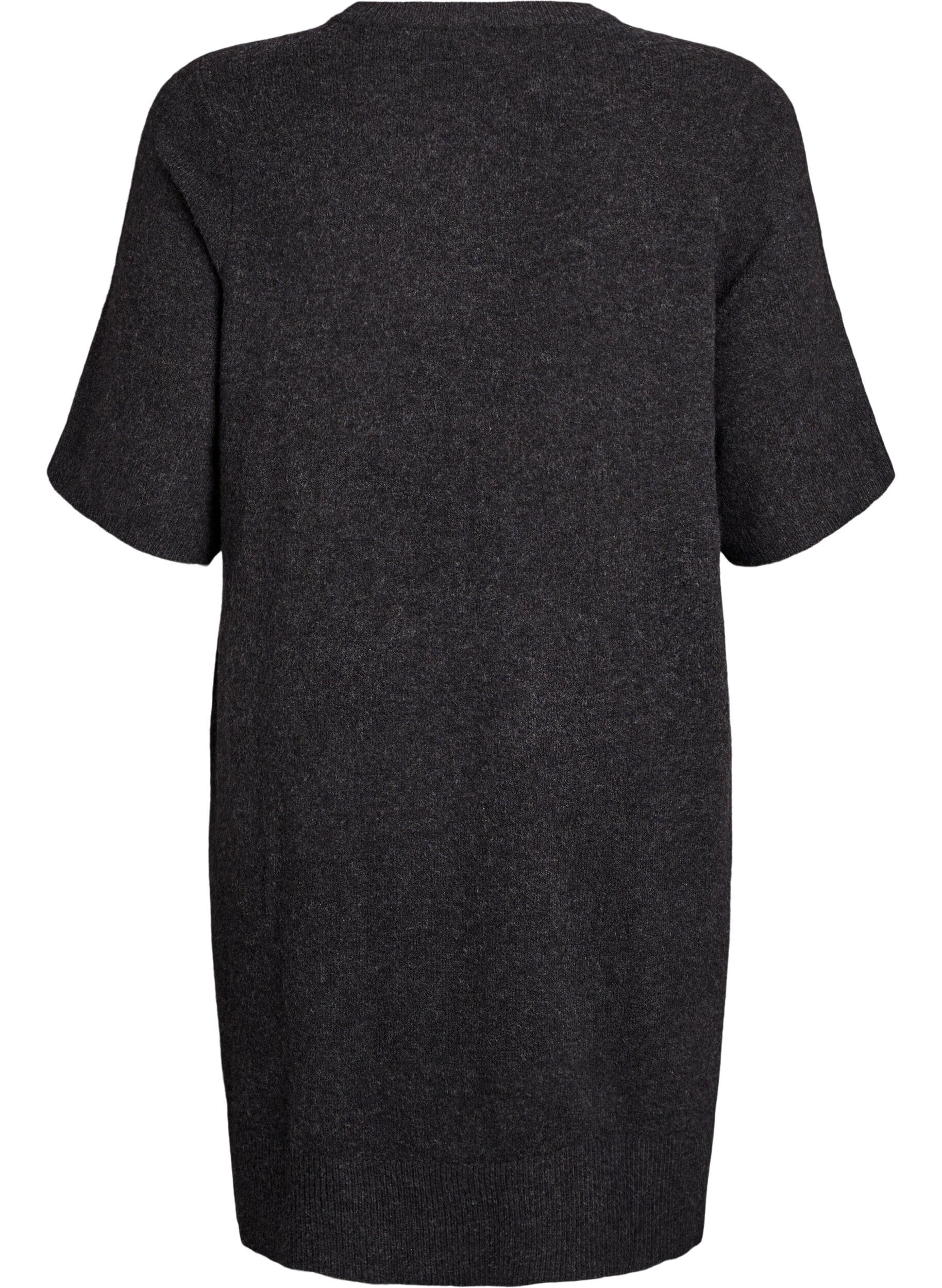 Zizzifashion Short knitted dress with short sleeves and ball buttons, Dark Grey, Packshot image number 1