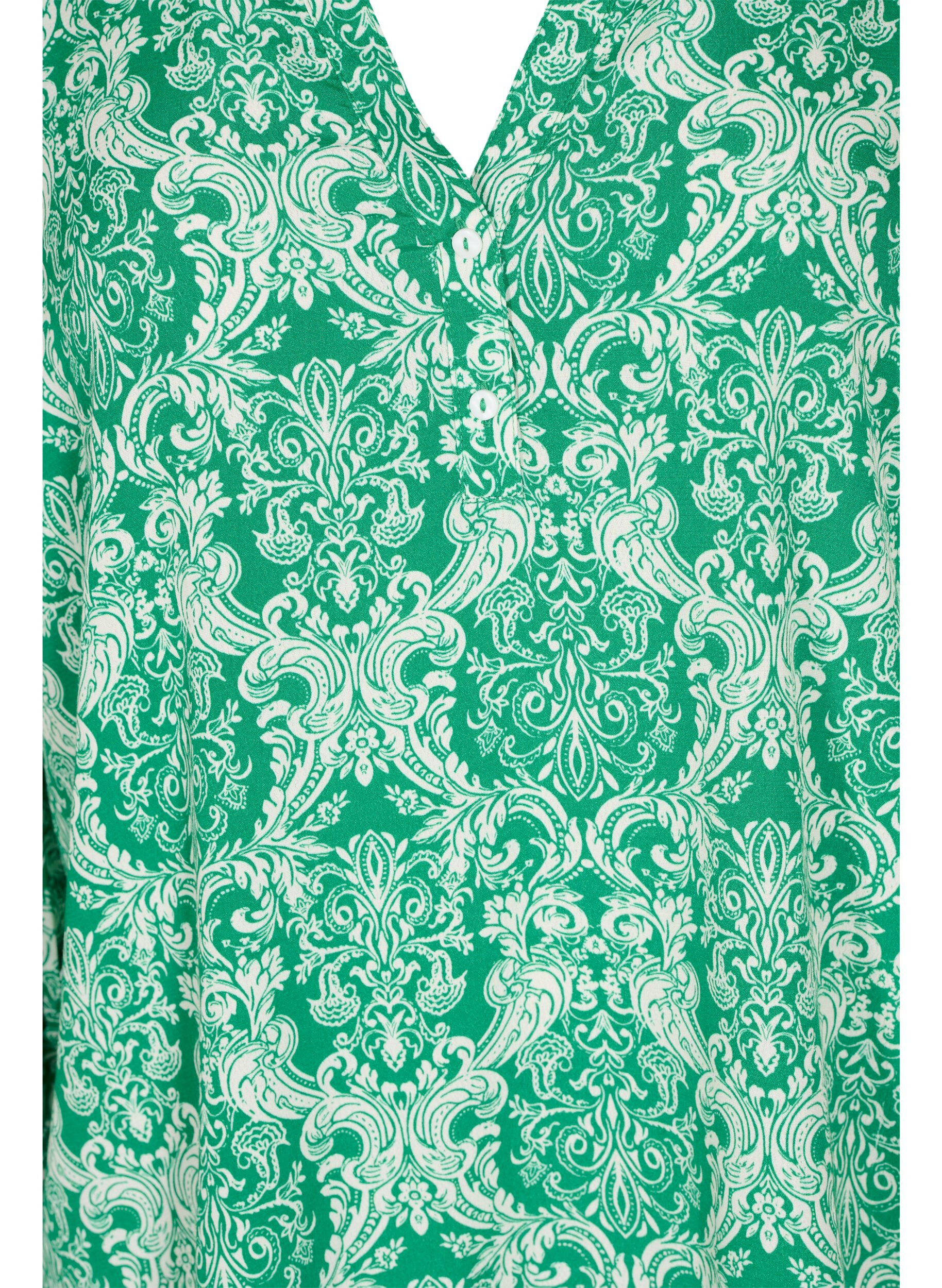 Zizzifashion Printed viscose top with smock, Jolly Green Oriental, Packshot image number 2