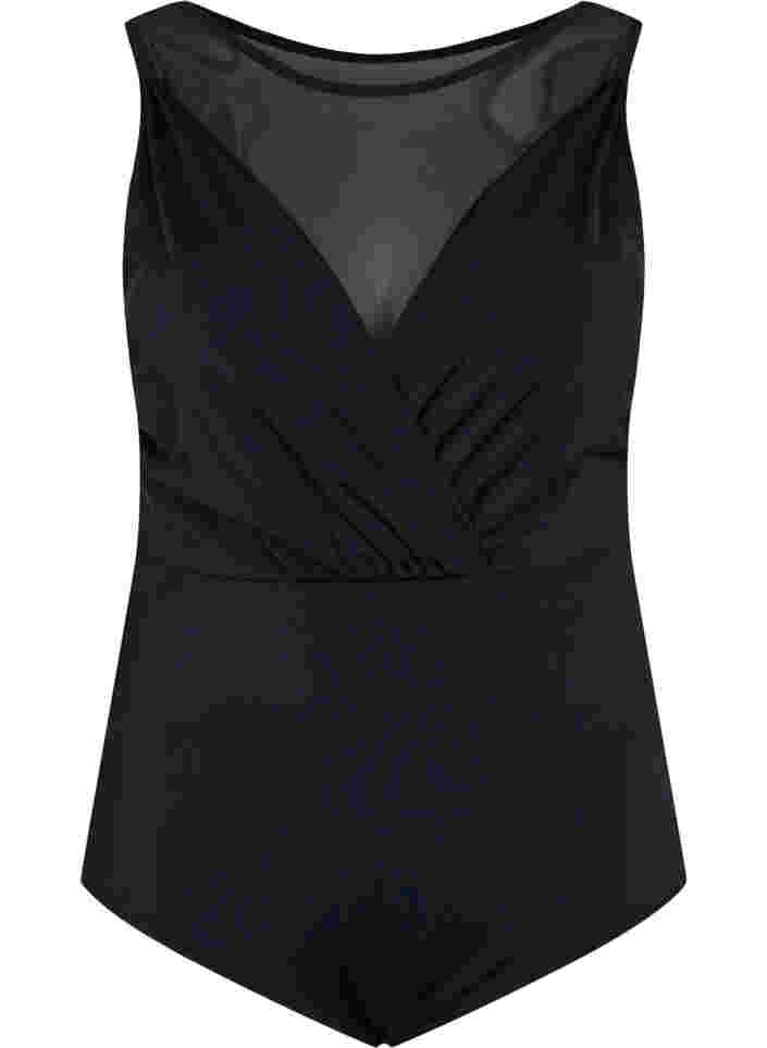 Padded bathing suit with mesh, Black, Packshot image number 0