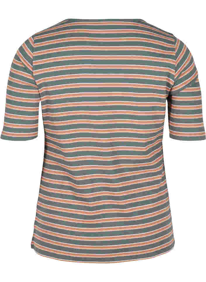 Striped, ribbed cotton t-shirt, Balsam Green Stripe, Packshot image number 1