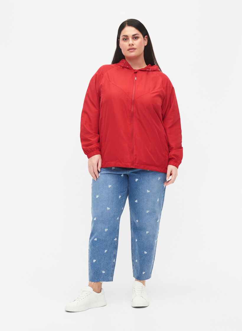 Short jacket with hood and adjustable bottom, Tango Red, Model image number 2