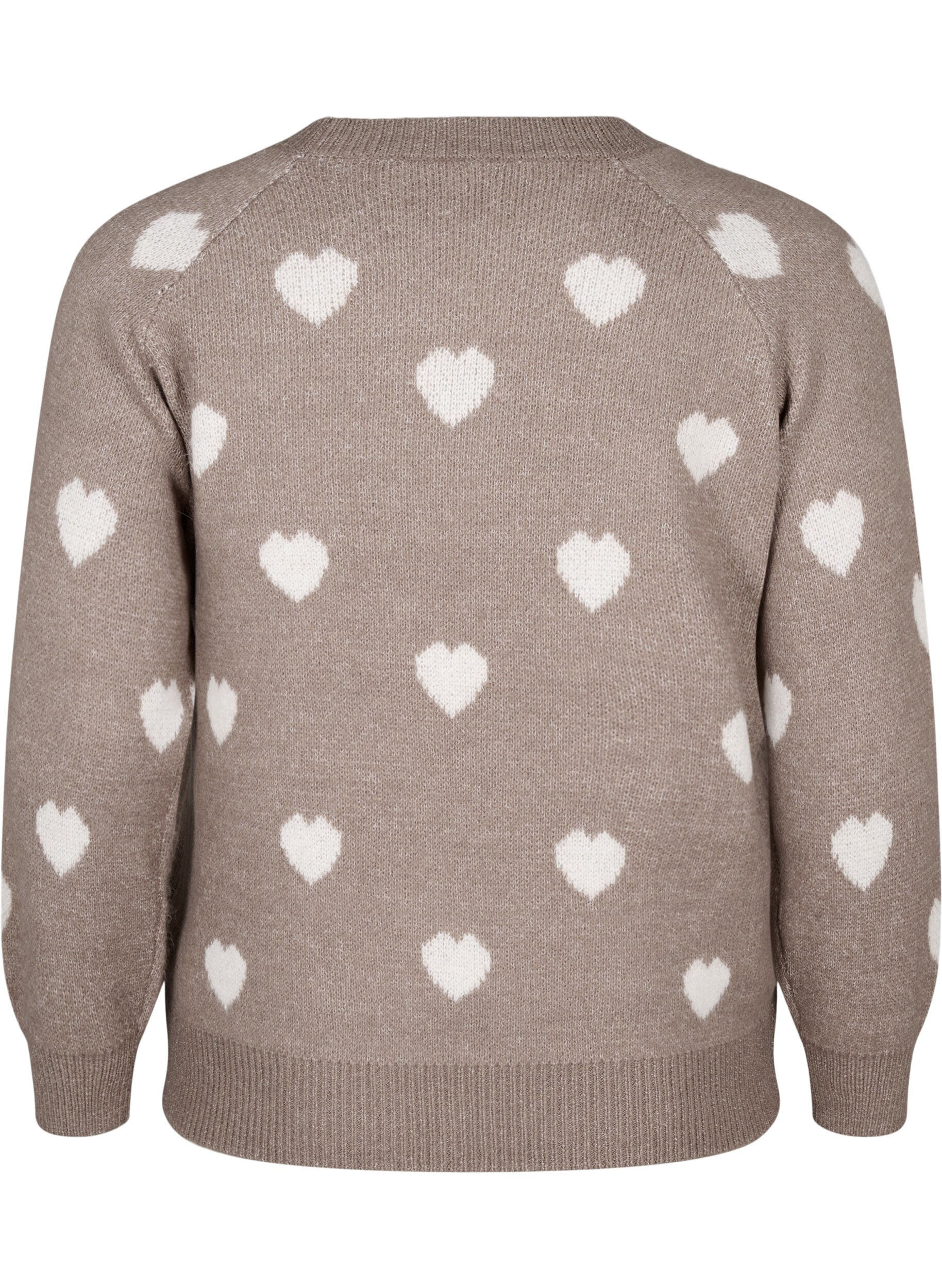 Zizzifashion Knitted jumper with hearts, Walnut Mel. Comb, Packshot image number 1