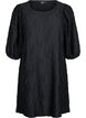 Short dress with texture and 3/4 sleeves, Black, Packshot image number 0
