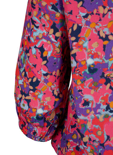 Viscose blouse with floral print and smock, Pink Small Fl. AOP, Packshot image number 3