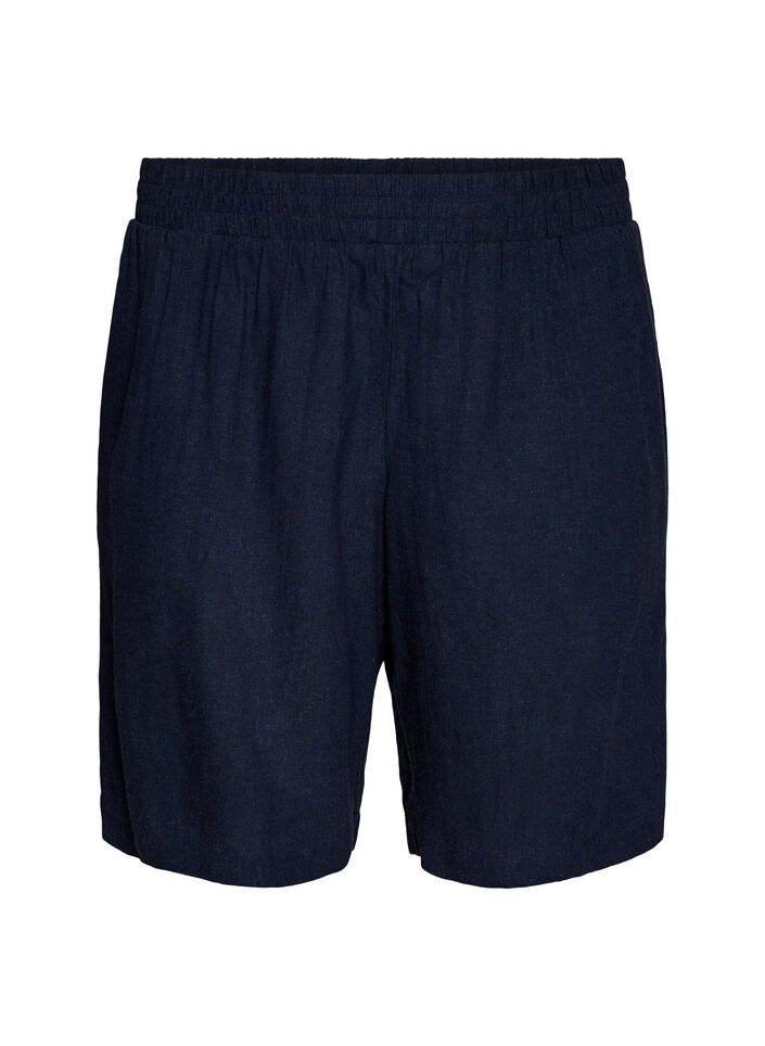 High-waisted linen and viscose shorts, Blue, Packshot image number 0