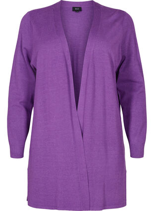 Knitted cardigan with vent and rib, Purple Magic Mel., Packshot image number 0