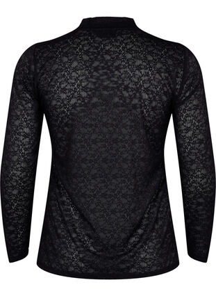 Close-fitting lace blouse with long sleeves, Black, Packshot image number 1