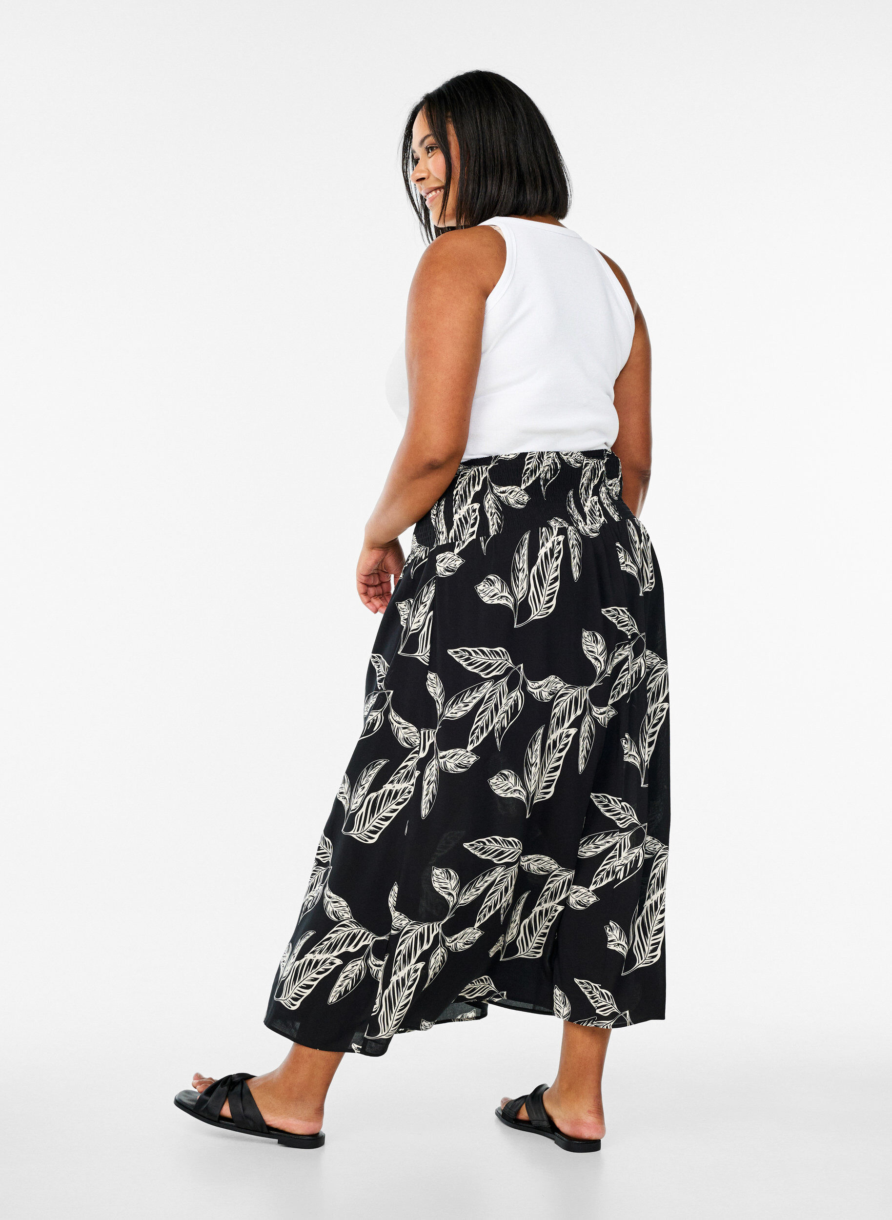 ZizzifashionViscose maxi skirt with smocking, Black, Model image number 1
