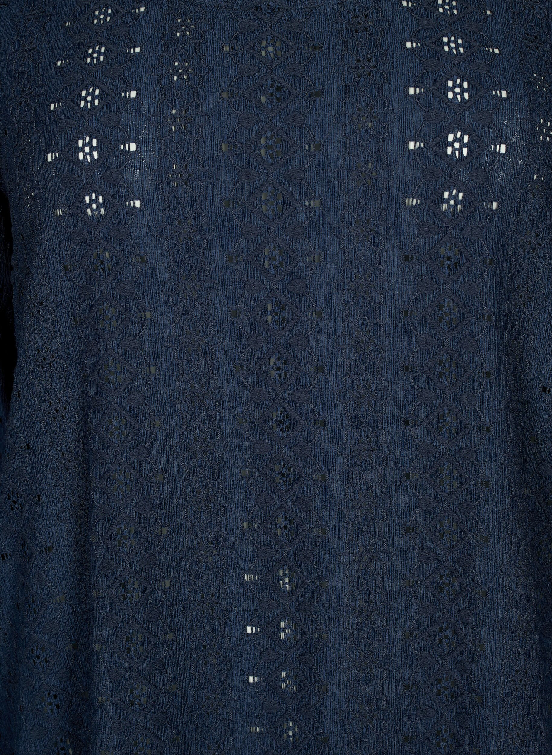 Zizzifashion Blouse with broderie anglaise and 7/8 sleeves, Navy Blazer, Packshot image number 2