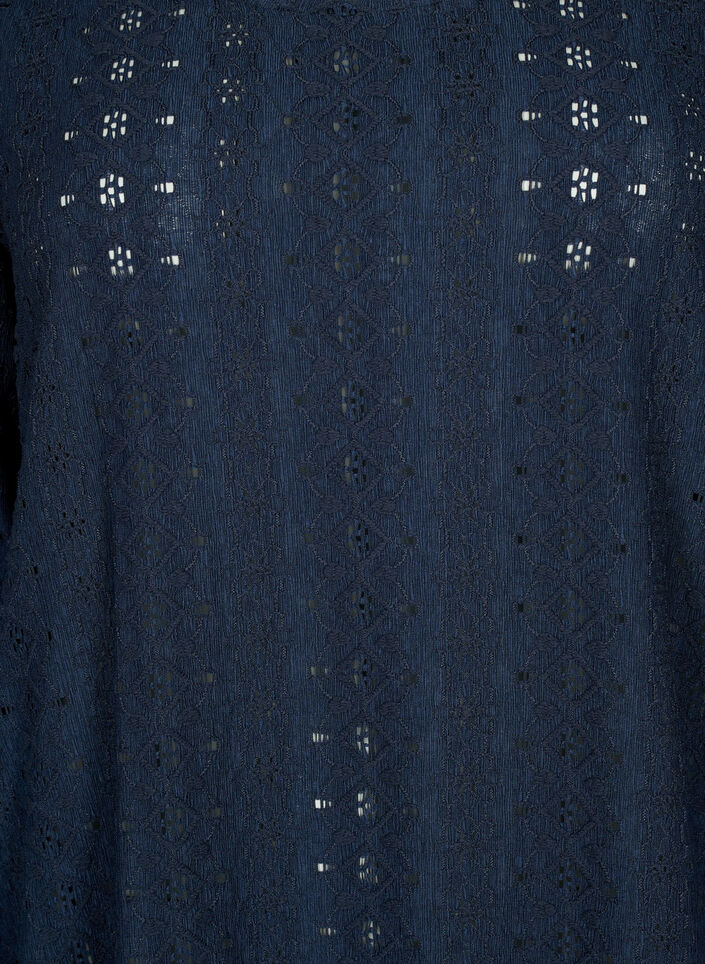 Blouse with broderie anglaise and 7/8 sleeves, Navy Blazer, Packshot image number 2