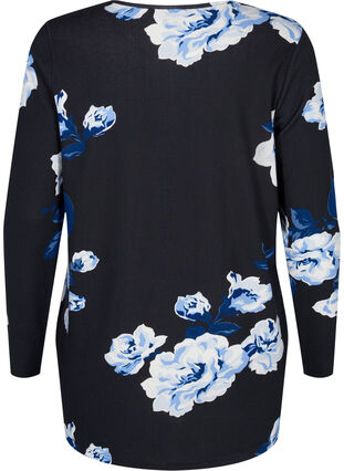 Floral blouse with long sleeves, Black Flower, Packshot image number 1