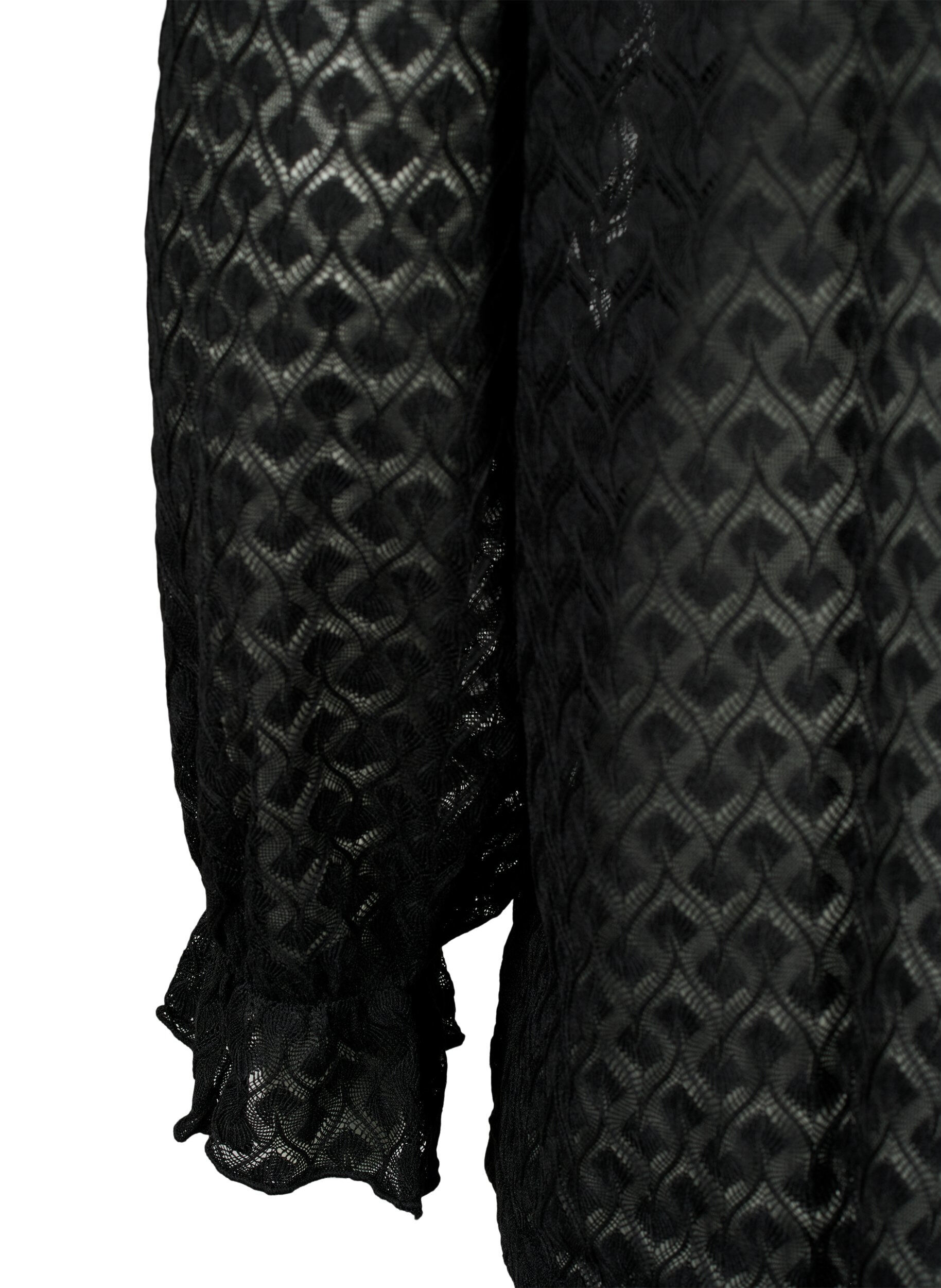 Zizzifashion Long-sleeved blouse with patterned texture, Black, Packshot image number 3