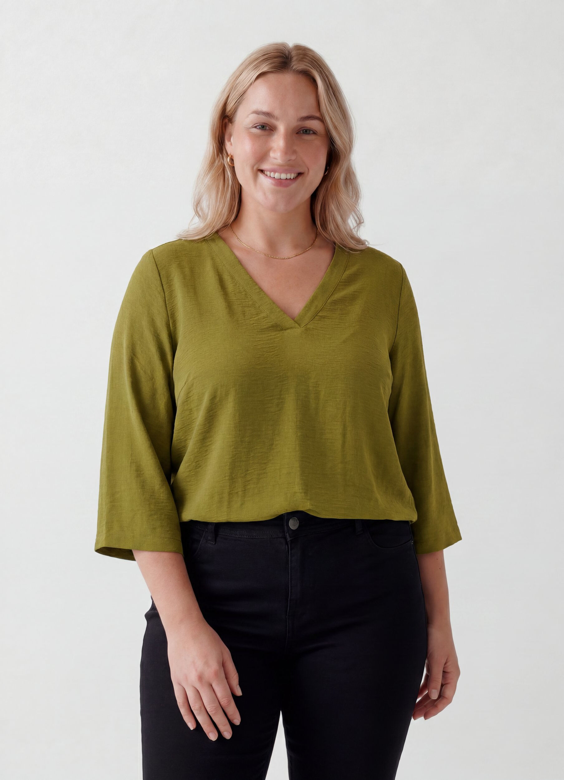 ZizzifashionBlouse with 3/4 sleeves, Green, Model image number 0