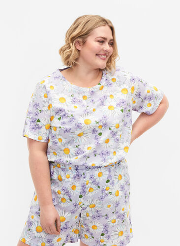 Oversize pyjama t-shirt with print, Lavender Blue AOP, Model image number 0
