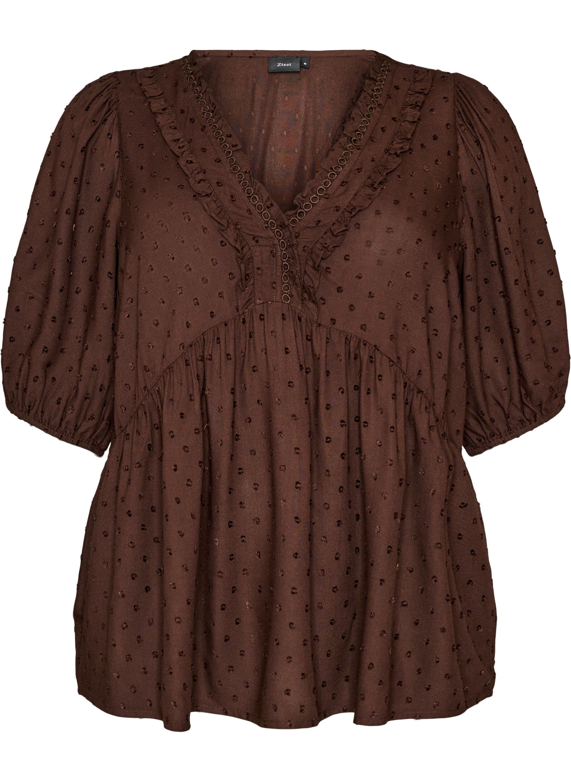 Viscose blouse with a dotted texture and V-neck