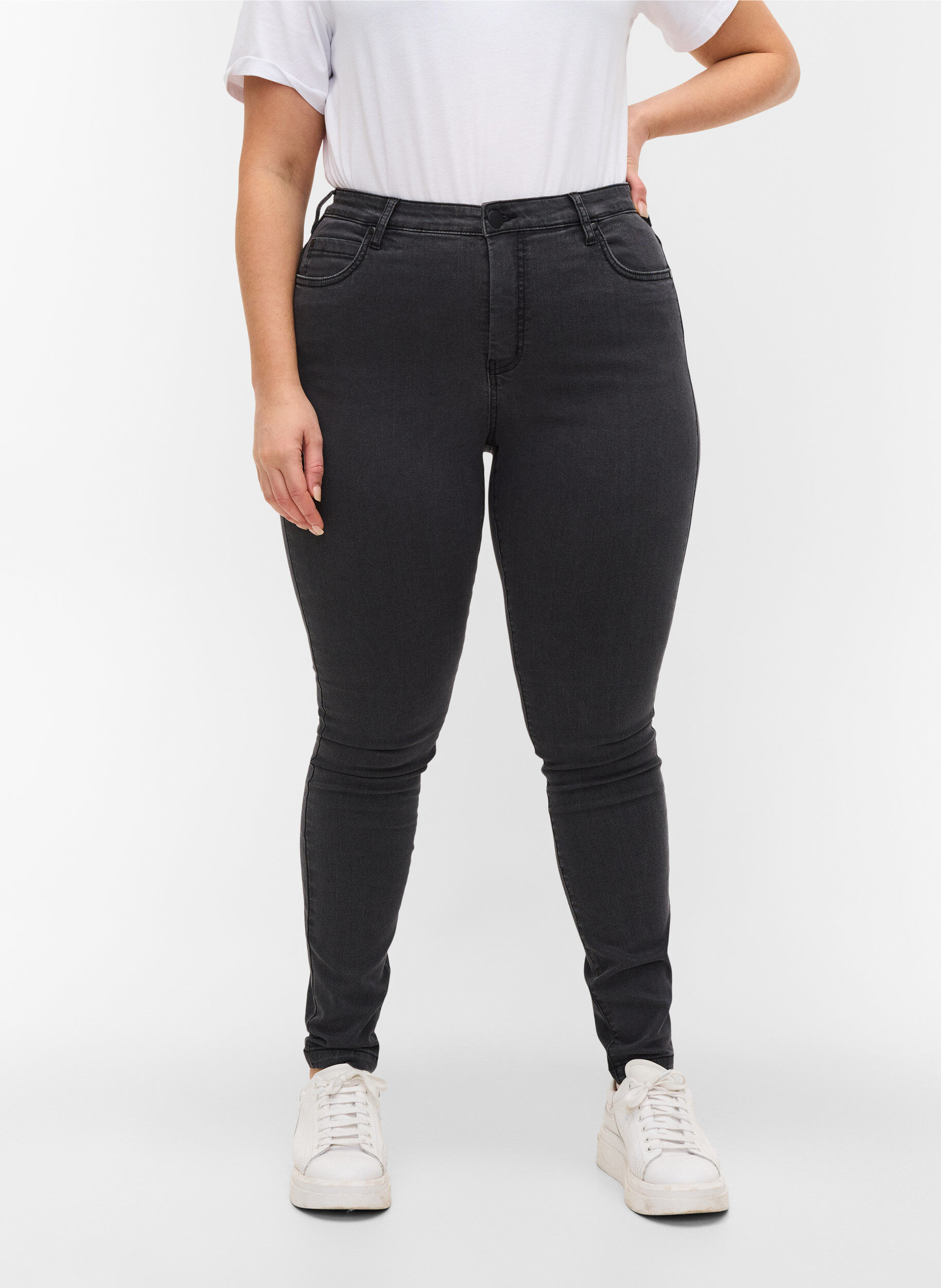 Zizzifashion High-waisted super slim Amy jeans , Grey, Model image number 3