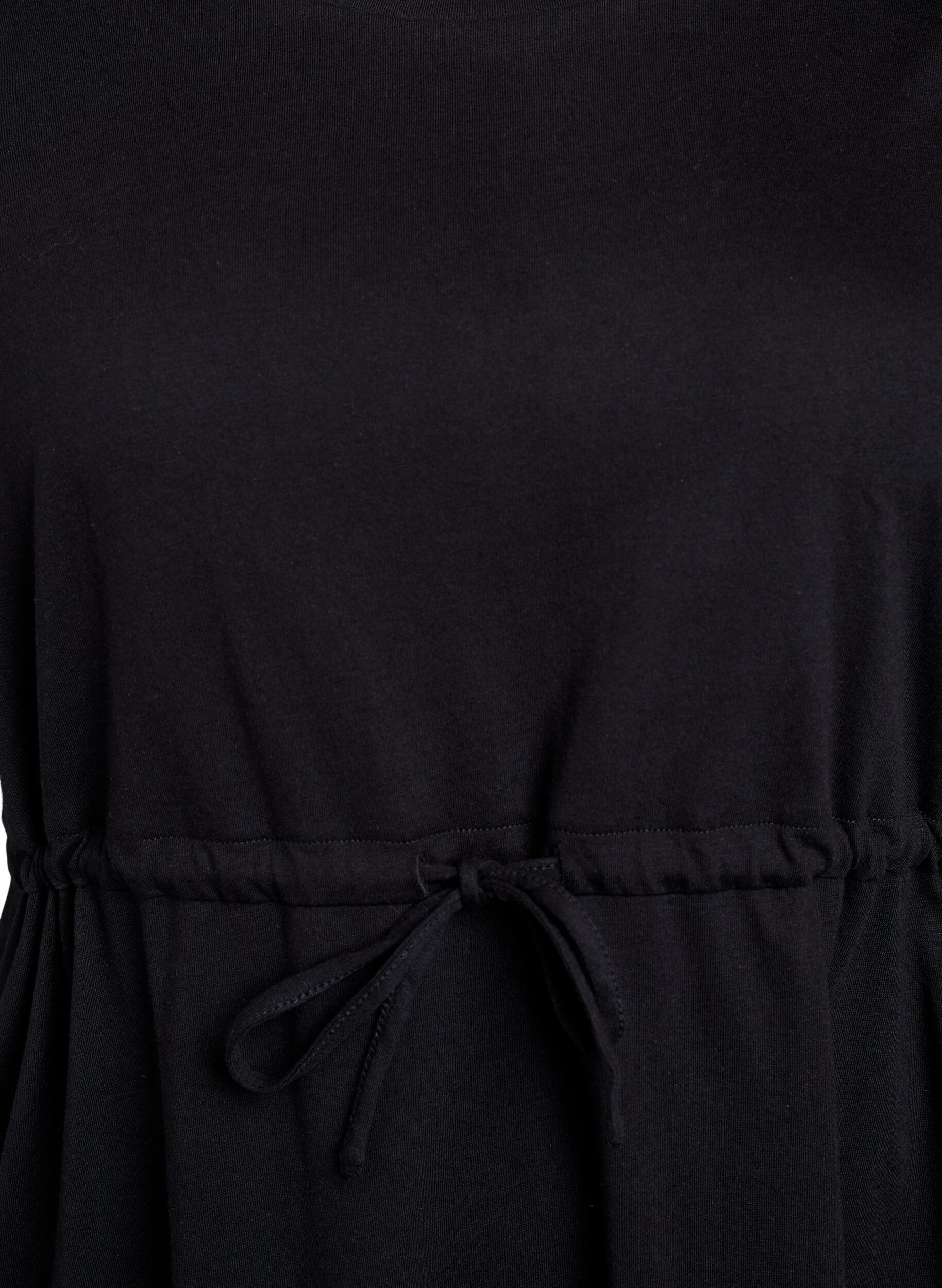 Zizzifashion FLASH - Short T-shirt dress with tie belt, Black, Packshot image number 2