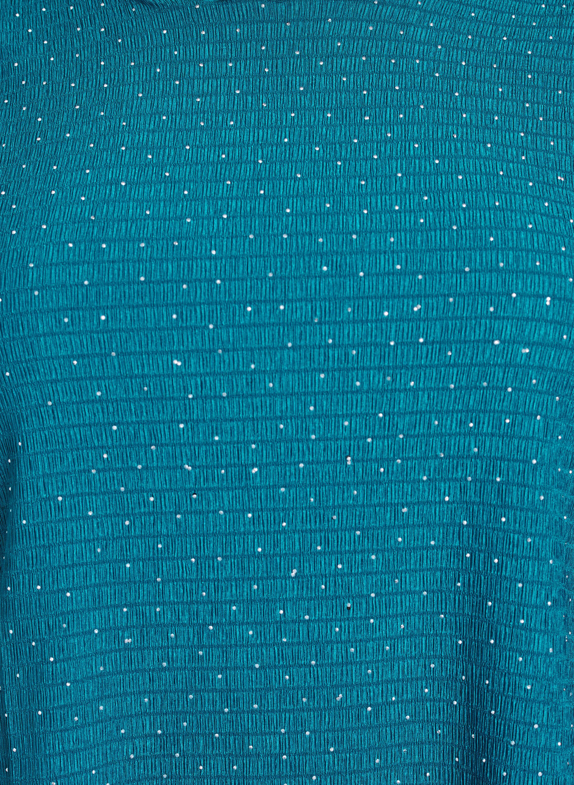 Zizzifashion Long-sleeved blouse with rhinestones, Petrol, Packshot image number 2