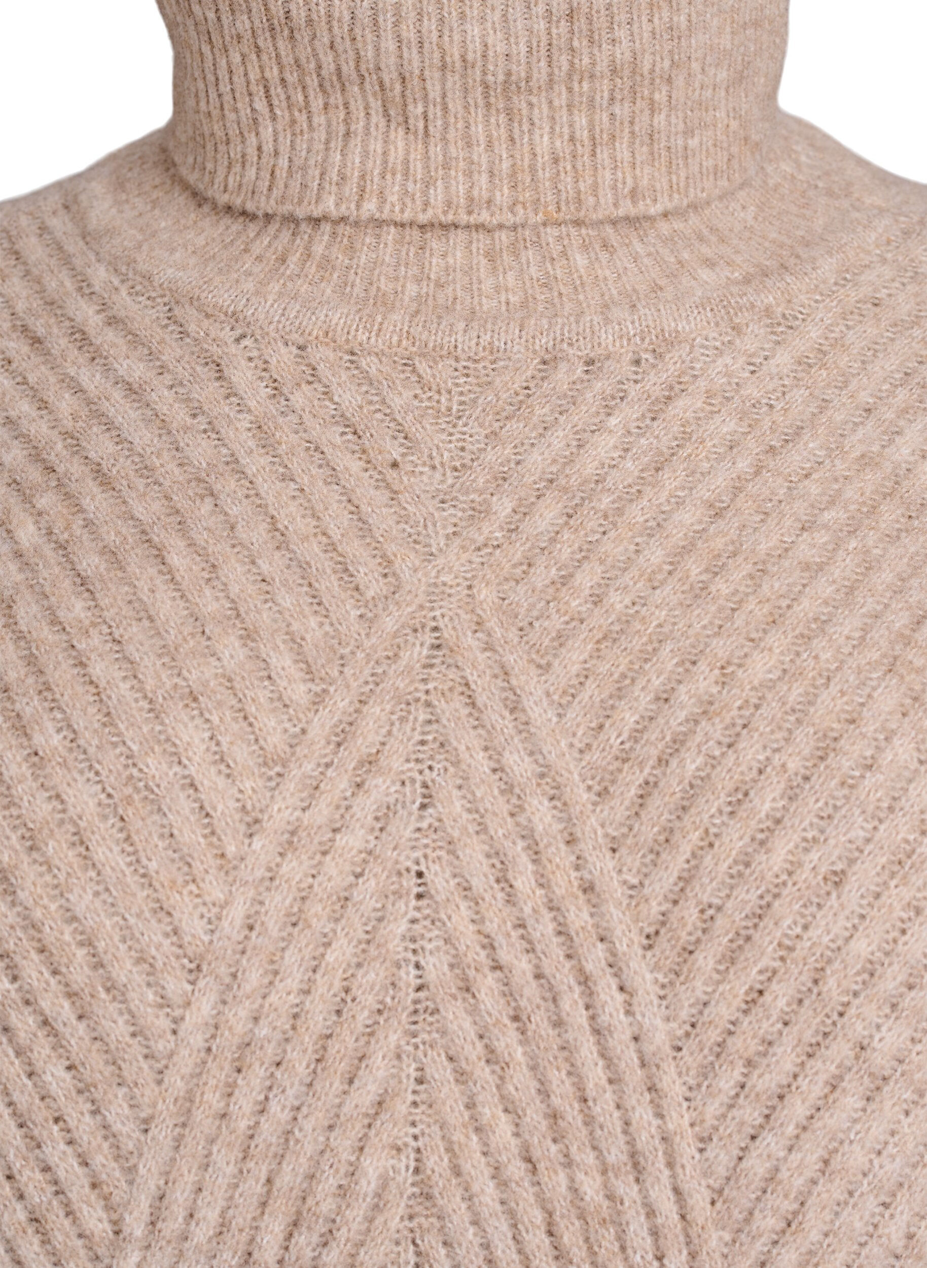 Zizzifashion Short knitted dress with a turtleneck and ribbed texture, Beige, Packshot image number 2