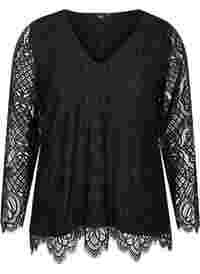 Long-sleeved lace blouse with v-neck