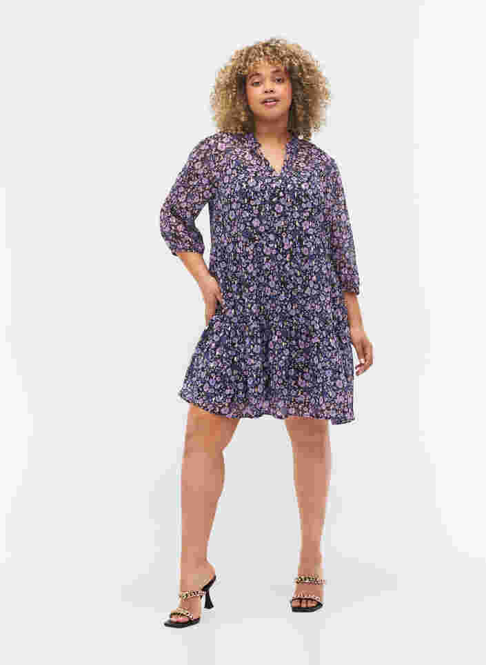Tunic with floral print and lurex, Purple Ditzy Flower, Model image number 2